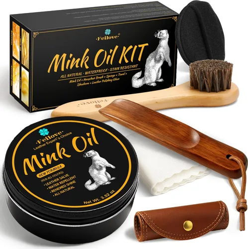 Miniatura 10 de Feilove Acondicionador y limpiador de cuero con aceite de visón 4 en 1, 3.52 onzas, fórmula impermeable prémium para botas y zapatos