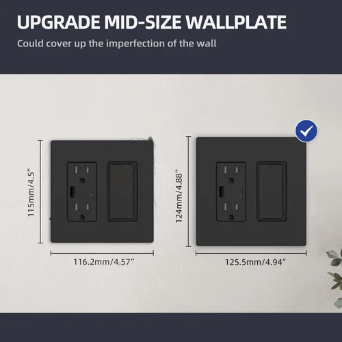 Miniatura 6 de ELEGRP Placas de pared decorativas sin tornillos de 2 posiciones, placas de cubierta de tamaño mediano, cubierta de placa frontal termoplástica Negro