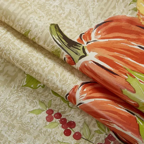 Miniatura 6 de Newbridge Mantel de vinilo de franela con estampado de calabaza de cachemira, diseño de calabaza y hojas de otoño, mantel de vinilo de fácil cuidado