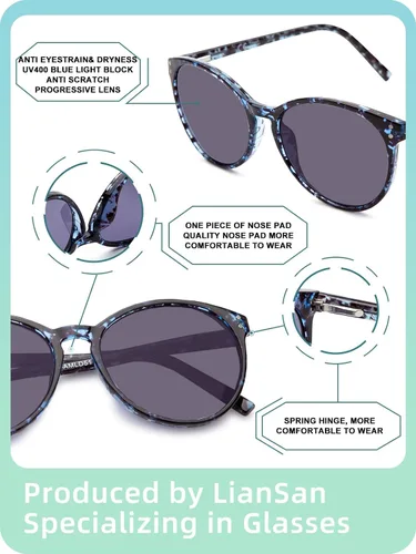 Miniatura 7 de LianSan Paquete de 2 lentes de sol progresivos multienfoque para mujer, lentes de lectura multifocales para mujer con protección UV