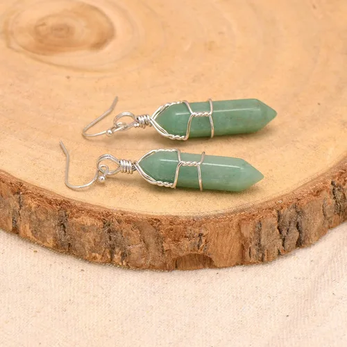 Miniatura 40 de Pendientes de cristal de punta envuelta en alambre de piedra pulida para mujer Reiki Energy Healing