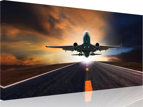 Miniatura 19 de TutuBeer 3 Panels Airplane Wall Art Airplane Posters for Walls Aircraft at Sunrise Plane Pictures for Living Room Bedroom Boys Room Home Decor