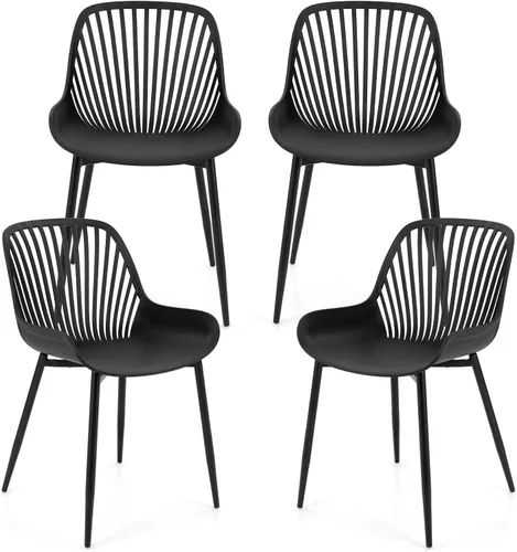 Giantex Juego de 4 sillas de comedor negras, sillas de cocina modernas con patas de metal, respaldo recortado, asiento curvo, sillas decorativas sin