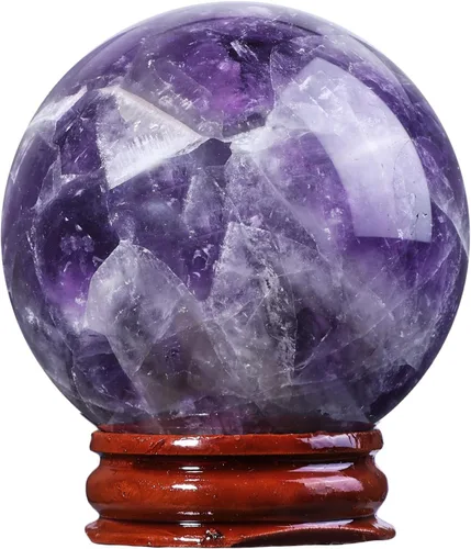 Miniatura 7 de Bola de curación Rockcloud de vidrio, piedra preciosa, natural, esfera de adivinación, en soporte de madera Rosado