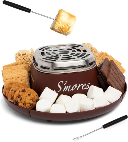 Nostalgia Fabricante de S'mores Eléctrico de Mesa para Interior - Kit de S'mores con Palitos para Asar Malvaviscos y 4 Bandejas para Galletas