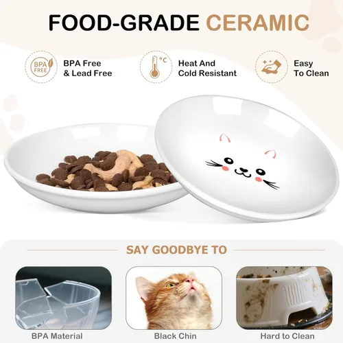 Miniatura 3 de TRUVIC Paquete de 4 cuencos de cerámica para gatos, platos de cerámica de 5.9 pulgadas para gatos de interior y perros pequeños, cuencos antifatiga