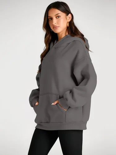 Miniatura 105 de Trendy Queen - Sudaderas extragrandes con capucha para mujer, suéteres de manga larga, sin botones, de vellón, de otoño, ropa de invierno