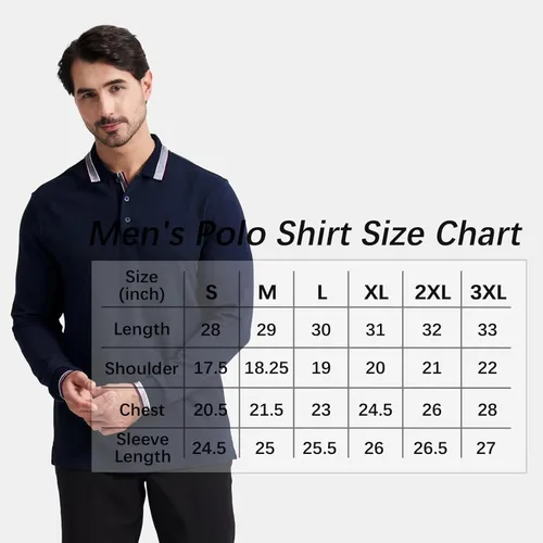Miniatura 6 de Polo de piqué para hombre, manga larga, con punta de mezcla de algodón, casual, con cuello, ajuste clásico