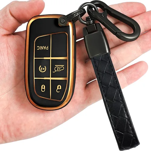 Miniatura 7 de Funda para llavero Jeep con llavero de metal, carcasa de llave dorada de TPU suave de 5 botones, compatible con llave de automóvil Grand Cherokee