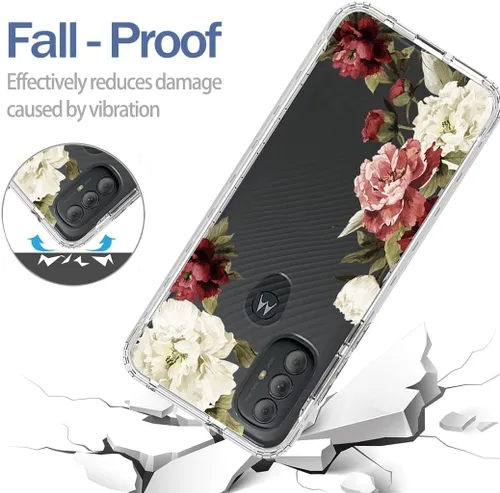 Miniatura 7 de Funda para Moto G Power 2022, Moto XT2165DL con protector de pantalla de vidrio templado, bonito patrón floral transparente de cuerpo completo