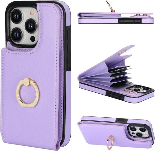Miniatura 11 de Folosu Funda compatible con iPhone 15 Pro con soporte para tarjetas, rotación de 360°, soporte de anillo de dedo con función atril, bloqueo RFID