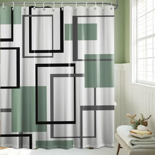 Miniatura 10 de Cortina de Ducha en Blanco y Negro Geométrica Cortinas de Ducha para Decoración de Baños de Hombres Juego de Cortina de Baño en Negro Blanco y Gris