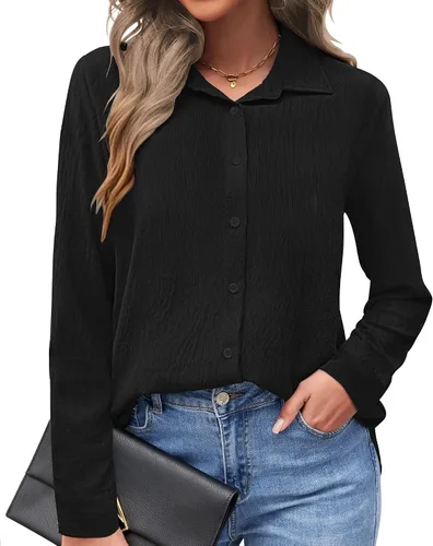 Miniatura 11 de AUSELILY - Camisas con botones para mujer, manga larga, cuello con botones, blusas casuales para el trabajo y negocios, túnicas