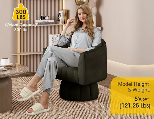 Miniatura 3 de Dewhut Silla giratoria decorativa, silla giratoria de 360° con reposabrazos, tapizada de piel sintética, sofá individual, silla de lectura para sala