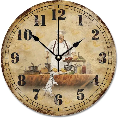 Miniatura 25 de ArogGeld Chef - Reloj de pared de cocina de madera, 10 silencioso, sin tictac, de cuarzo, funciona con pilas, para sala de estar, dormitorio