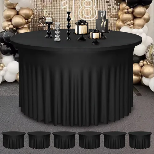 Miniatura 8 de Paquete de 2 faldones de mesa negros de 48 pulgadas de diámetro x 30 pulgadas de alto, se adapta a mesas redondas de 4 pies, manteles redondos