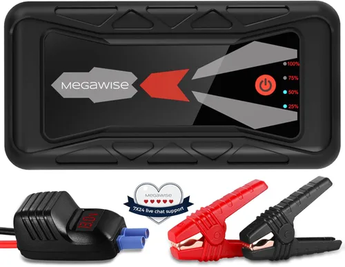 MEGAWISE Arrancador de batería de coche de 1500A pico 16800mAh (hasta motores de gasolina de 7L o diésel de 5L), energía portátil de 12V con salidas