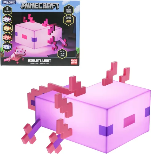 Paladone Minecraft Axolotl Light, cinco modos de color, lámpara de Minecraft para decorar tu escritorio de juegos o mesita de noche