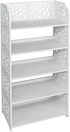 Miniatura 8 de Zapatero tallado hueco blanco de 5 niveles - Armario organizador de almacenamiento de zapatos de madera y plástico - Soporte de exhibición de botas