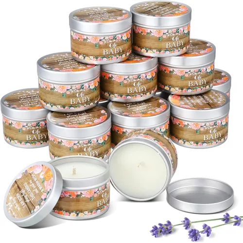 Miniatura 11 de Funtery 12 velas de fiesta de baby shower para invitados, velas perfumadas de lavanda, velas rústicas para revelación de género (brotes)