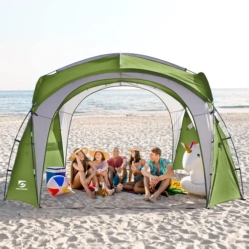 UNICAMPER Tienda de playa de 12 x 12 pies, toldo desplegable grande UPF50+ con pared lateral de 2 piezas, refugio solar resistente a la lluvia,