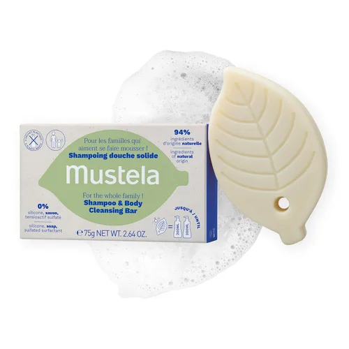 Mustela Champú sólido y barra de limpieza corporal para bebés, niños y adultos, con aceite de aguacate y aceite de oliva, sin fragancia, sin