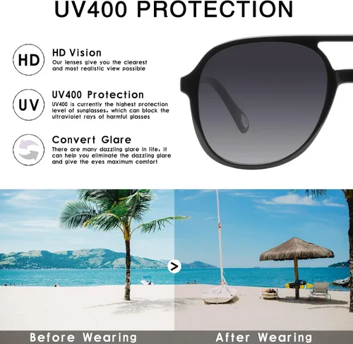 Miniatura 4 de YDAOWKN Retro Square Aviator Sunglasses for Womens Mens Vintage 70s Double Bridge Sun Glasses