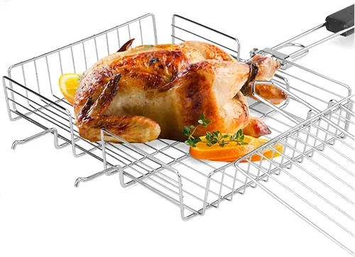 Miniatura 5 de Parrilla de carbón para barbacoa, parrilla portátil, cesta grande, acero inoxidable, parrilla, verduras, pescados, camarones, parrilla de carbón