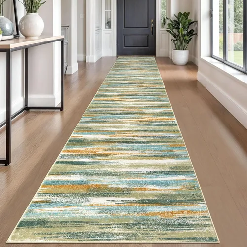 Miniatura 88 de Lansny Alfombra moderna abstracta de 2 x 5 pies, color negro, gris, blanco, lavable, alfombra de entrada para cocina, alfombra antideslizante suave