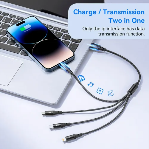 Miniatura 3 de RULUS Cable de carga múltiple corto [2 unidades/13.8 in], cable multiUSB 4 en 1, cable de carga rápida trenzado, cable de carga USB universal