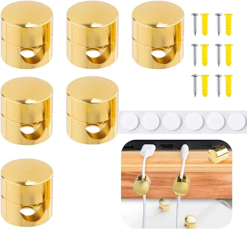 Miniatura 8 de 3 juegos de soportes para cables de carga, clips adhesivos de metal de color cobre antiguo, soportes de anclaje de cable ajustables, organizador