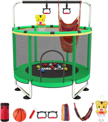 Miniatura 11 de Trampoline for Kids, 55 Inch Adjustable Baby Toddler Trampoline with Basketball Hoop, 440lbs Indoor Outdoor Toddler with Enclosure (Blue)