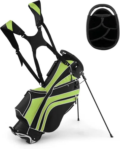 Miniatura 12 de GYMAX Bolsa de golf con divisor de 6 vías, bolsa de club de golf con 8 bolsillos, capucha para lluvia, soporte para paraguas y calcomanía
