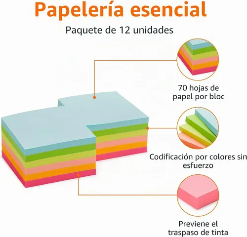 Miniatura 3 de Amazon Basics Notas adhesivas mini rectangulares, 1.5x2 pulgadas, almohadillas autoadhesivas de colores brillantes, fáciles de usar para el hogar