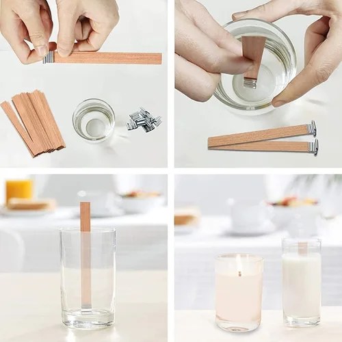 Miniatura 2 de 200 piezas de mechas de madera para hacer velas de soja, mechas de madera crepitantes de 6 pulgadas/mechas de vela de combustión lenta con clip