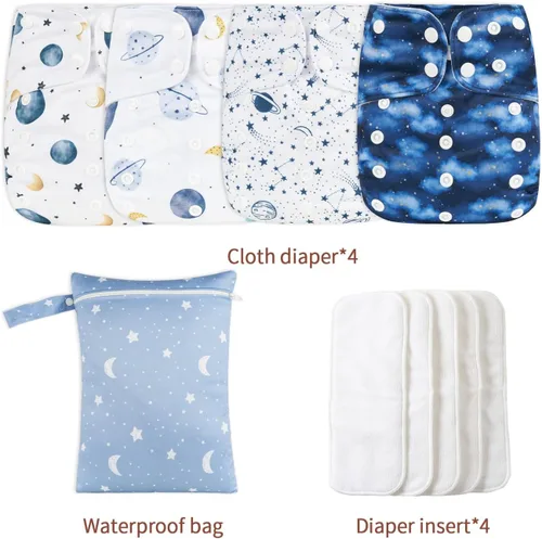 Miniatura 2 de HappyFlute 9 Juegos de Pañales de Tela de Bolsillo para Recién Nacidos Ajustables Reutilizables para Bebés Niños y Niñas (6-33 libras, 0-3 años)