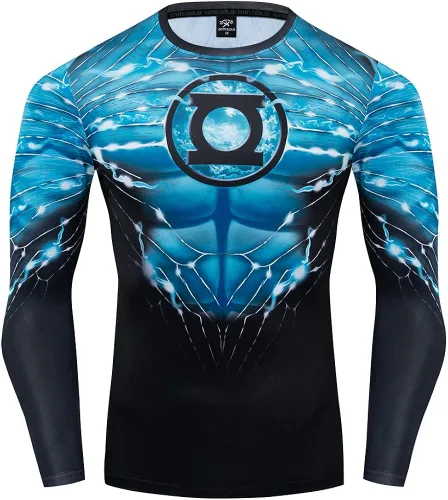 GYM GALA Green Shirt Long Sleeve Running Sports Fitness T-Shirt HD 3D Print Compression Shirt