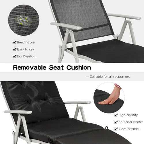 Miniatura 4 de Giantex Tumbona para exterior, silla de playa plegable reclinable con cojín extraíble y almohada para reposacabezas, tumbona de descanso al aire
