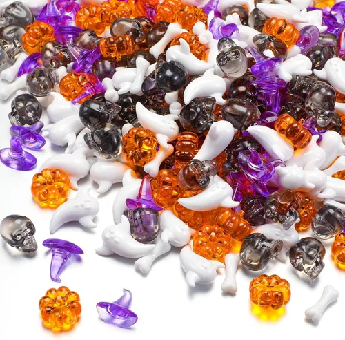 Miniatura 8 de 120 piezas de sombreros de bruja pequeños de calabaza acrílica, cabeza de calavera, huesos de esqueleto, lindos adornos de fantasma, mini acrílico