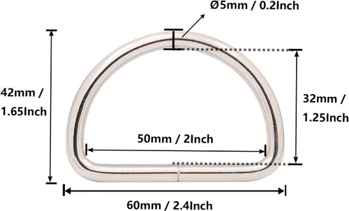 Miniatura 5 de Wuuycoky Silvery D Rings Buckles D-ring Non-welded For Webbing Strapping 0.5" / 0.6" / 0.8" / 1" / 1.25" / 1.5" / 2" Optional
