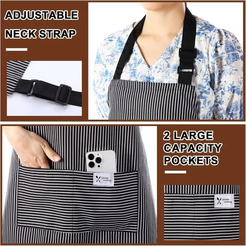 Miniatura 5 de Janmercy 24 delantales para mujeres y hombres con 2 bolsillos, delantal de cocina de lino, delantal ajustable para chef, delantales a granel unisex
