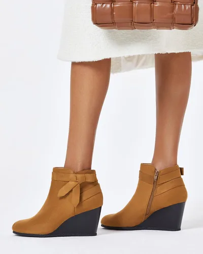 Miniatura 4 de Botines de mujer con nudo cerrado y cremallera lateral, tacón apilado, botines de cuña