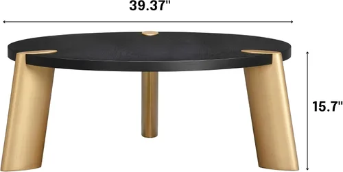 Miniatura 2 de NTC Mesa de centro redonda de madera Tribase Boho de 40 pulgadas para sala de estar y comedor, impermeable y resistente al calor, negro quemado