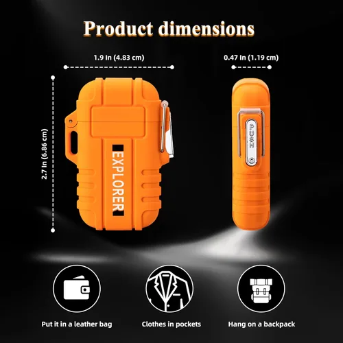 Miniatura 7 de LcFun Encendedor Eléctrico - Recargable por USB C, a Prueba de Viento e Impermeable, Encendedores de Plasma de Arco Dual Sin Llama con Cordón Naranja