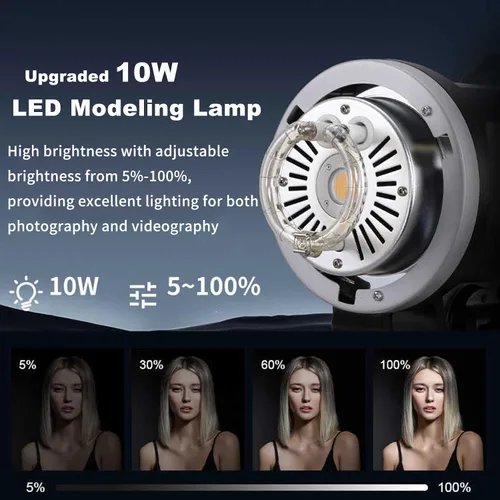 Miniatura 2 de GODOX MS300V - Kit de luz de fotografía flash de estudio, 2.4G 300W Bowens Mount Strobe Flash Kit de iluminación con soporte de luz, caja de luz
