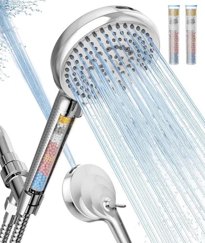 Miniatura 8 de Cabezal de ducha filtrado con mango, cabezal de ducha de alta presión con 9 modos de rociado y 4 filtros, cabezal de ducha para agua dura - elimina
