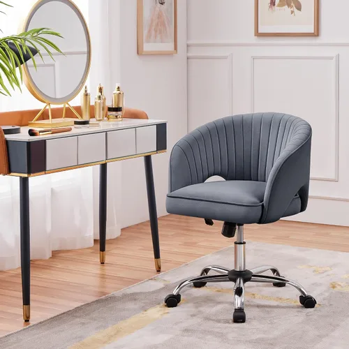 Miniatura 2 de Topeakmart Silla de escritorio de terciopelo, silla de tocador de maquillaje con altura de asiento y reposabrazos ajustables, silla de oficina