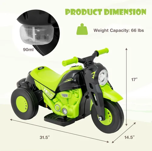 Miniatura 7 de OLAKIDS Motocicleta para niños, coche eléctrico de 6V con función automática de burbujas, pedal de pie, faro, música, vehículo de 3 ruedas Manzana