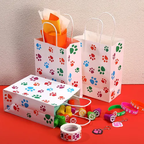 Miniatura 4 de Clabby 24 bolsas de regalo de papel con diseño de pata de perro, bolsa de papel con asas, recuerdos de fiesta de cachorros para gatos y mascotas