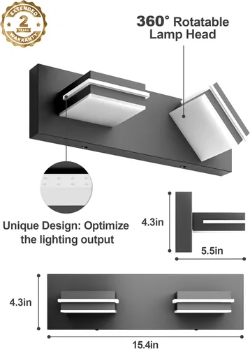 Miniatura 6 de VOLISUN 5CCT - Lámparas de baño regulables sobre el espejo, modernas lámparas de tocador de baño, cabezal giratorio de 360°, luces LED negras